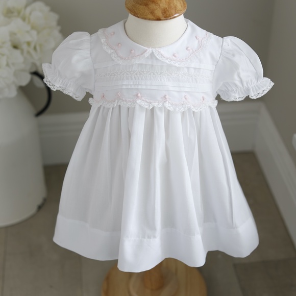 RESERVED: Friedknit/Feltman Brothers White Dress Pink Embroidery NWOT 9 Months - Picture 5 of 5